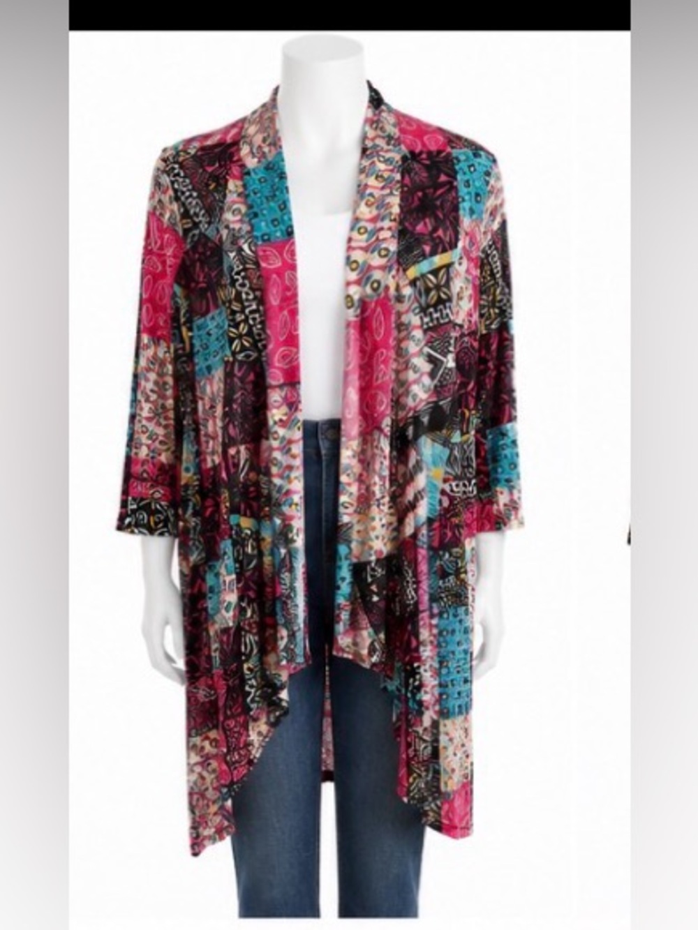 Creation NWOT Multicolor Patchwork Open Front Duster Cardigan 1X
